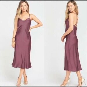 Show‎ Me Your Mumu Dress L Verona Cowl Dusty Plum Luxe Satin Midi NEW